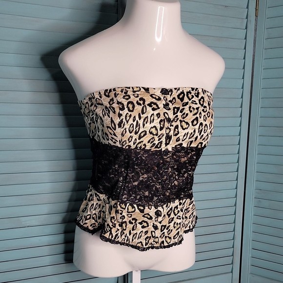 Sans Souci Sleeveless Button Down Blouse Tubetop Sz L Black Brown - Picture 2 of 4